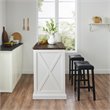 Pemberly Row Modern Wood Kitchen Island with Saddle Stools in White