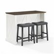 Pemberly Row Modern Wood Kitchen Island with Saddle Stools in White