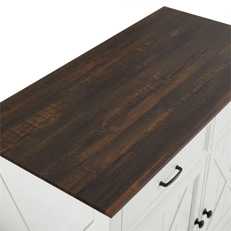 Pemberly Row Modern Wood Kitchen Island with Saddle Stools in White