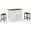 Pemberly Row Modern Wood Kitchen Island with Saddle Stools in White