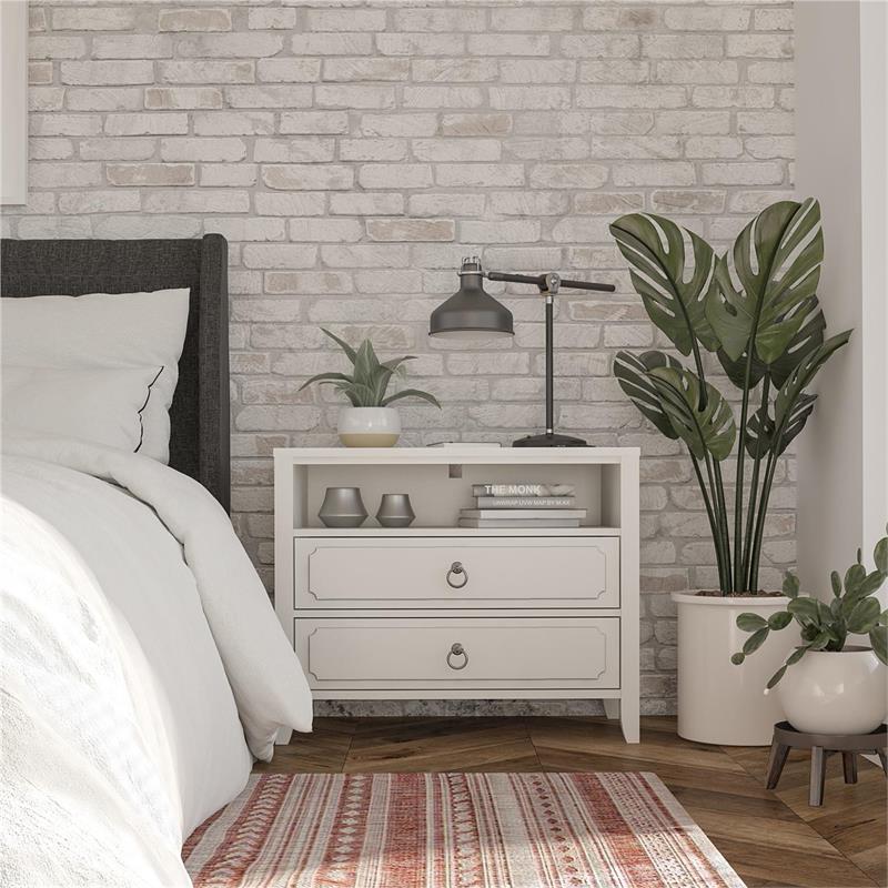 Pemberly Row Modern / Contemporary 2 Drawer Nightstand in Soft White