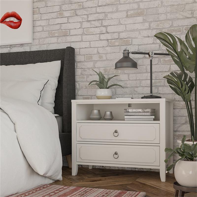 Pemberly Row Modern / Contemporary 2 Drawer Nightstand in Soft White