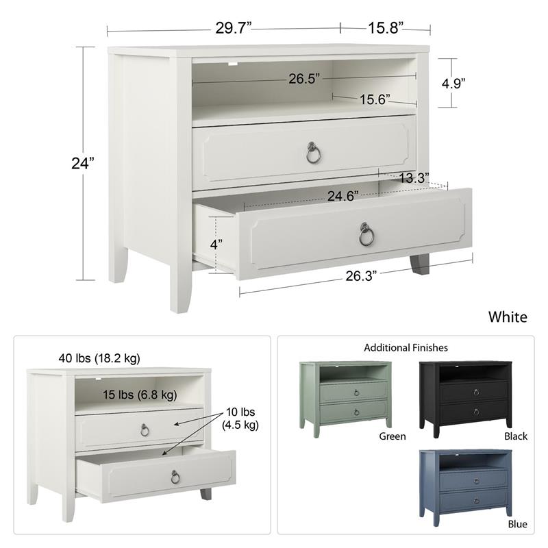 Pemberly Row Modern / Contemporary 2 Drawer Nightstand in Soft White