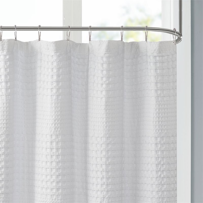 Pemberly Row Cotton Super Waffle Textured Solid Shower Curtain in White