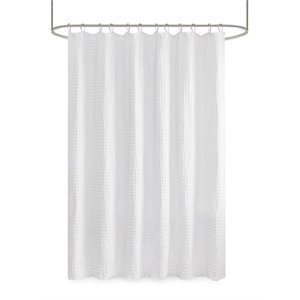 Pemberly Row Cotton Super Waffle Textured Solid Shower Curtain in White