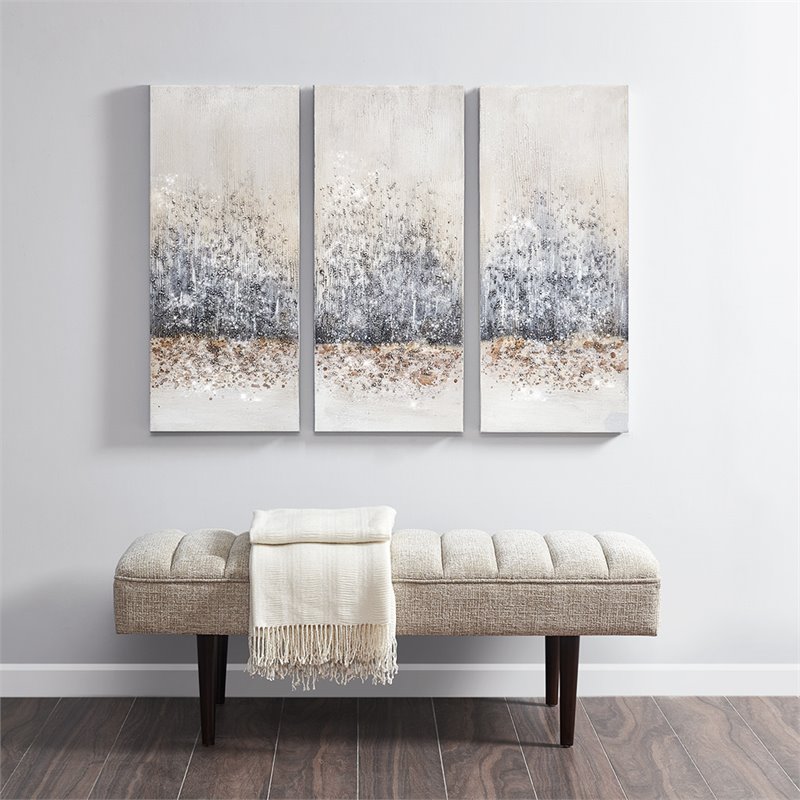 Pemberly Row 3-Piece Wood Twilight Mystere Hand Embellished Canvas in Gray