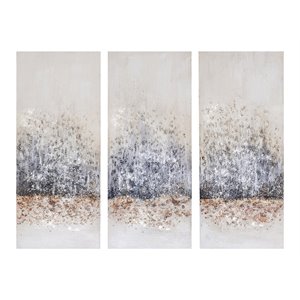 Pemberly Row 3-Piece Wood Twilight Mystere Hand Embellished Canvas in Gray