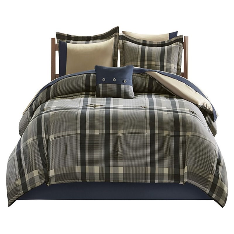 Pemberly Row 7-piece Microfiber Comforter with Sheet Set in Navy