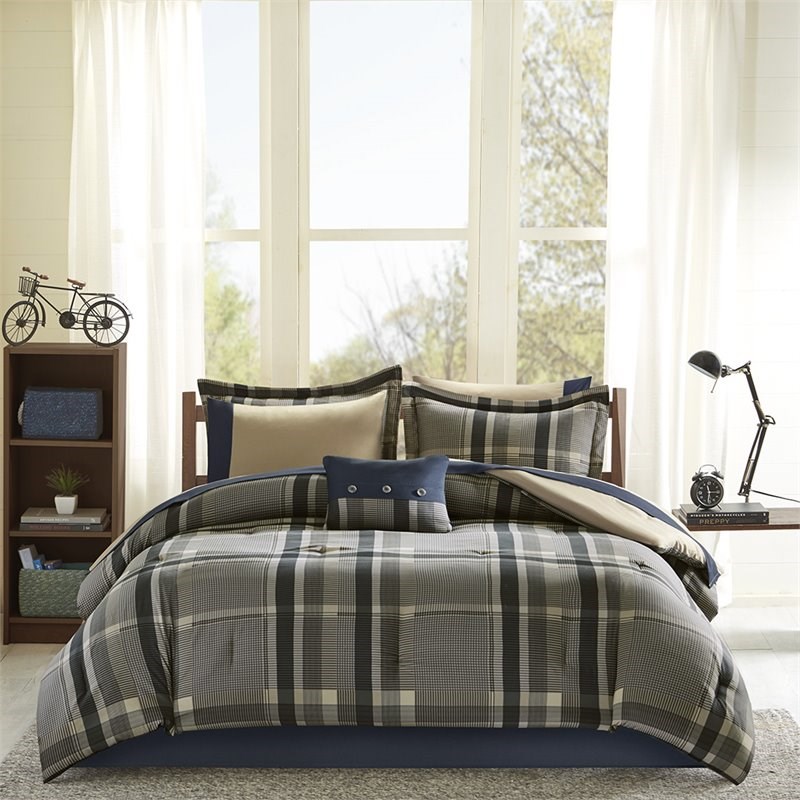 Pemberly Row 7-piece Microfiber Comforter with Sheet Set in Navy