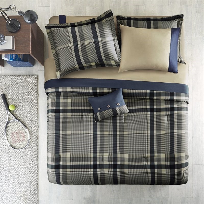 Pemberly Row 7-piece Microfiber Comforter with Sheet Set in Navy