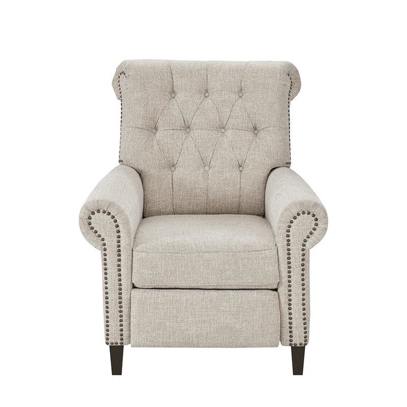 Pemberly Row Fabric and Solid Wood Push Back Recliner in Cream