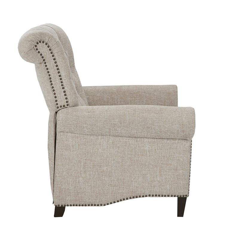 Pemberly Row Fabric and Solid Wood Push Back Recliner in Cream