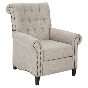 Pemberly Row Fabric and Solid Wood Push Back Recliner in Cream