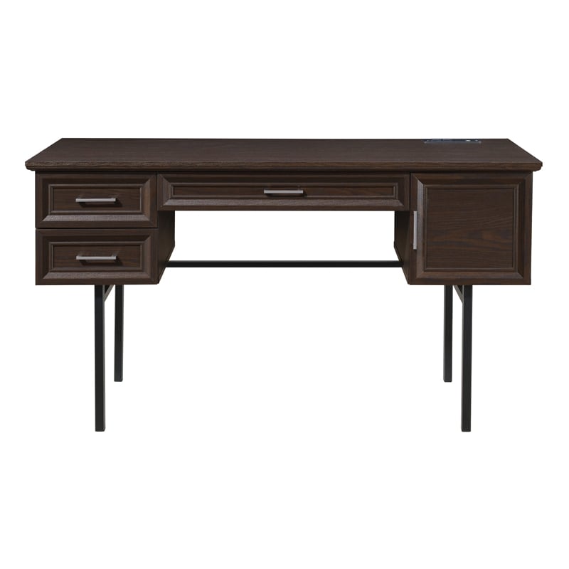 Pemberly Row Engineered Wood Executive Desk with Power in Espresso Finish