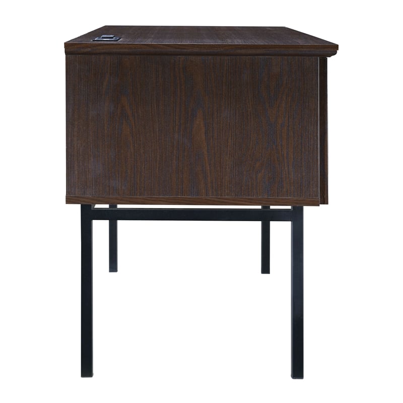 Pemberly Row Engineered Wood Executive Desk with Power in Espresso Finish
