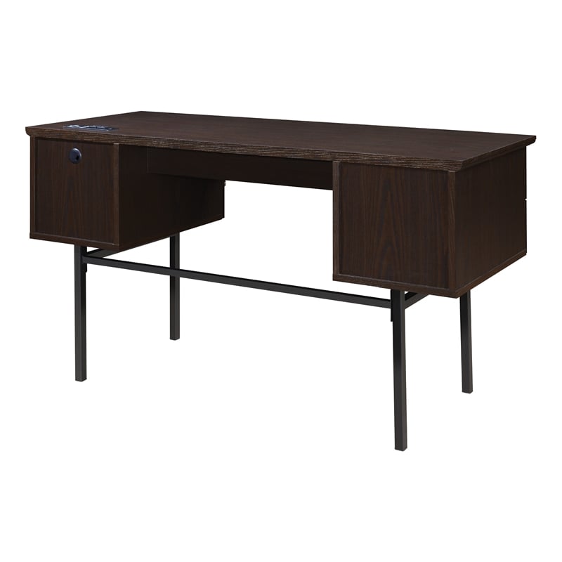 Pemberly Row Engineered Wood Executive Desk with Power in Espresso Finish
