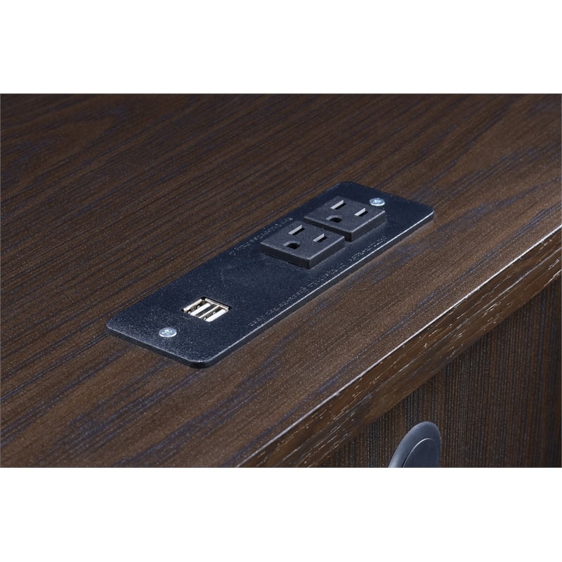 Pemberly Row Engineered Wood Executive Desk with Power in Espresso Finish