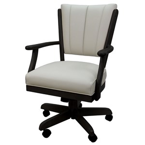 Pemberly Row Classic Caster Solid Wood Dining Chair - Ocean Beige Vinyl - Black