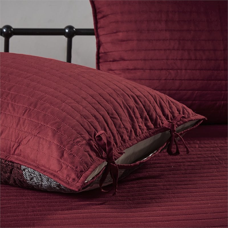 Pemberly Row Polyester Herringbone Reversible Daybed Cover Set in Red