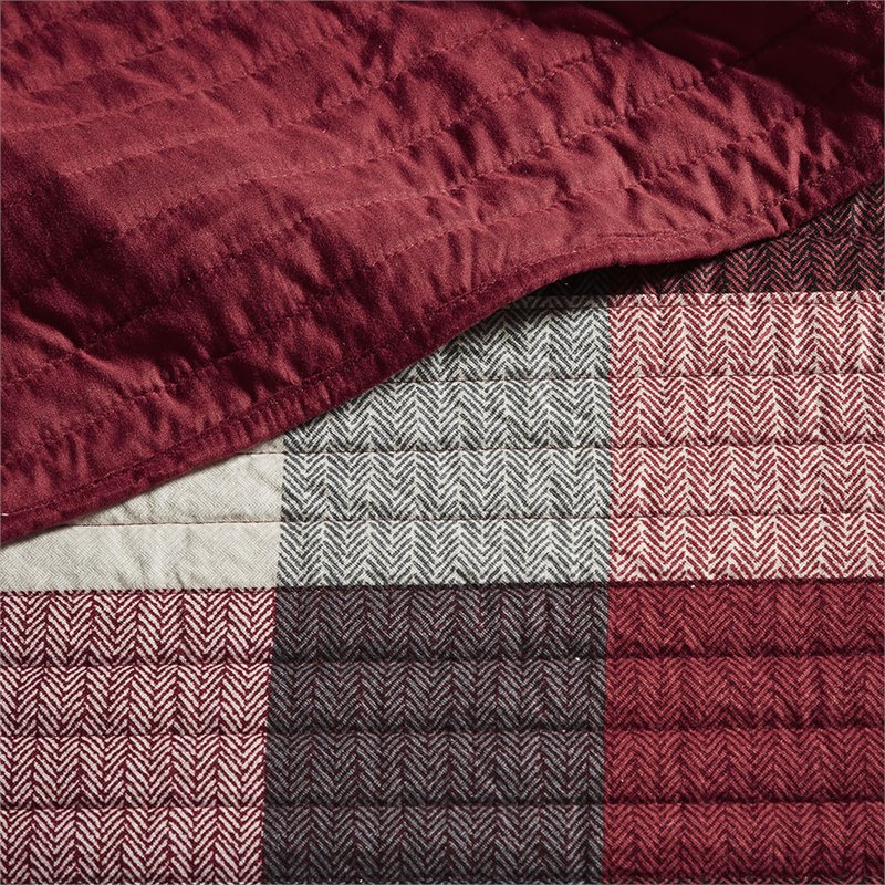 Pemberly Row Polyester Herringbone Reversible Daybed Cover Set in Red
