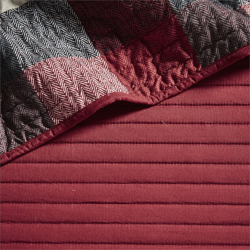 Pemberly Row Polyester Herringbone Reversible Daybed Cover Set in Red