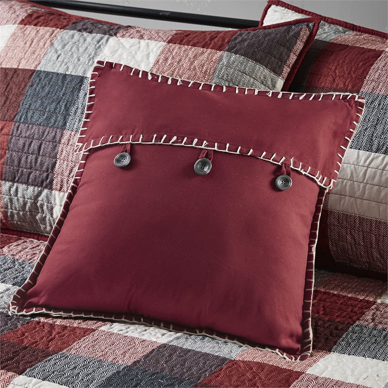 Pemberly Row Polyester Herringbone Reversible Daybed Cover Set in Red