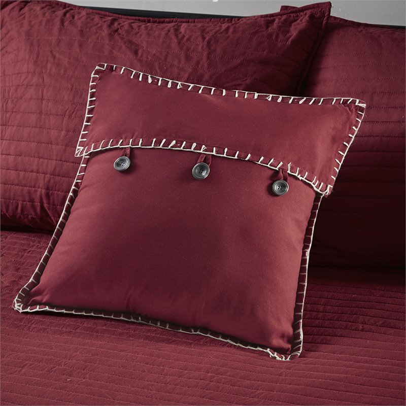 Pemberly Row Polyester Herringbone Reversible Daybed Cover Set in Red
