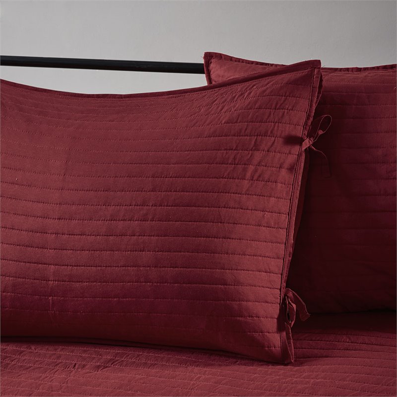 Pemberly Row Polyester Herringbone Reversible Daybed Cover Set in Red