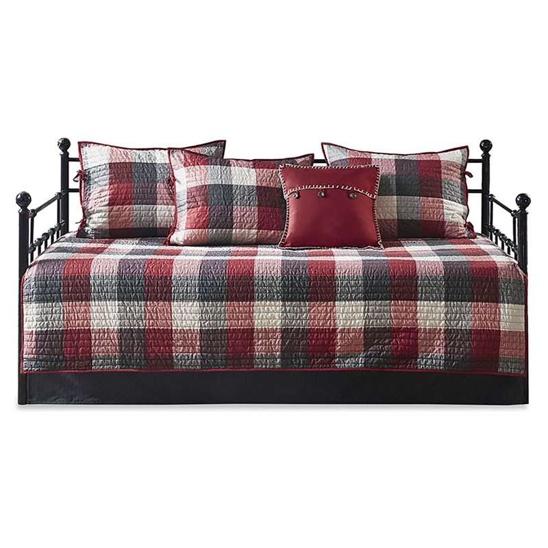 Pemberly Row Polyester Herringbone Reversible Daybed Cover Set in Red