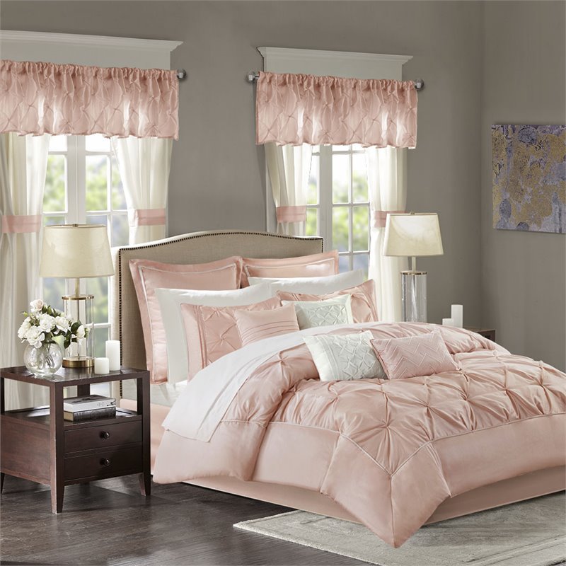 Pemberly Row 24-Piece Polyester Tufted Comforter Set in Pink