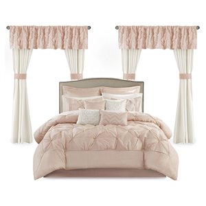 Pemberly Row 24-Piece Polyester Tufted Comforter Set in Pink