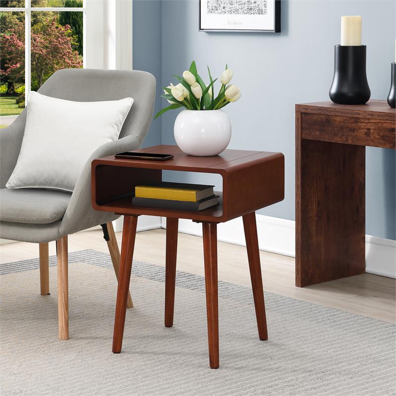 Pemberly Row Modern End Table with Shelf in Mahogany Wood Finish