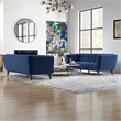 Pemberly Row Mid-Century Modern Living Room Velvet Sofa Set in Blue