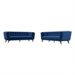 Pemberly Row Mid-Century Modern Living Room Velvet Sofa Set in Blue