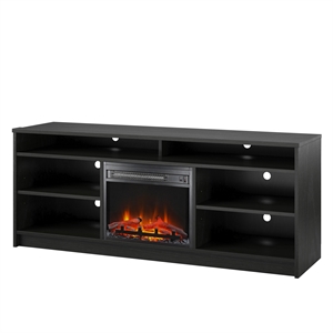 Pemberly Row 65&quot TV Stand with Electric Fireplace Insert in Black Oak