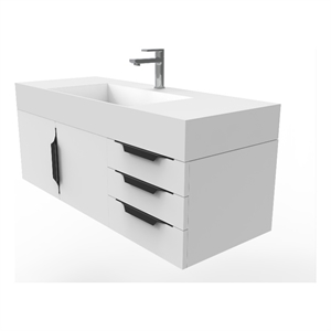 Pemberly Row 48&quot White Wood Floating Vanity with White Top and Black Trim