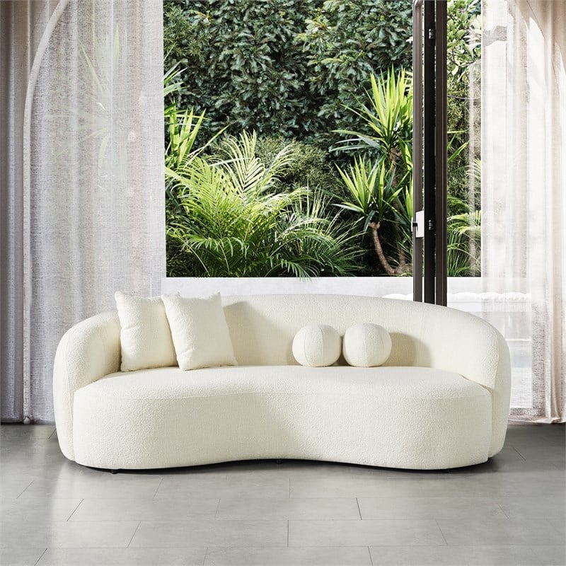 Pemberly Row Japandi Style Luxury Modern Boucle Fabric Curvy Ivory Couch