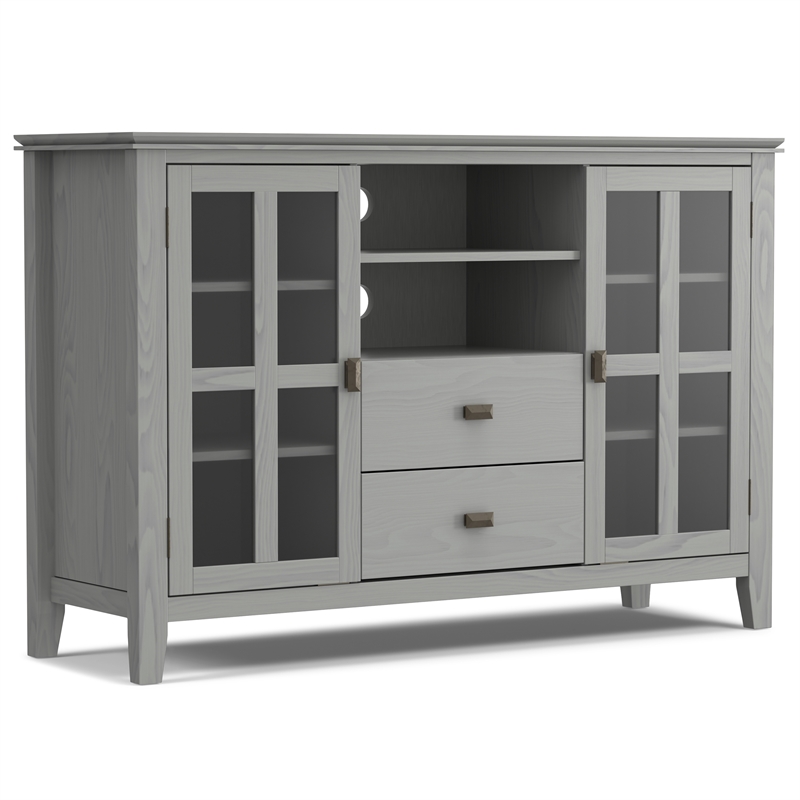 Pemberly Row Solid Wood 53 inch Wide Contemporary TV Media Stand in Fog Gray