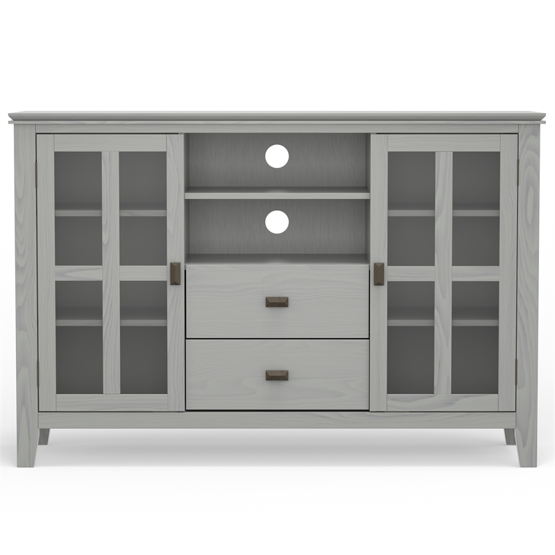 Pemberly Row Solid Wood 53 inch Wide Contemporary TV Media Stand in Fog Gray