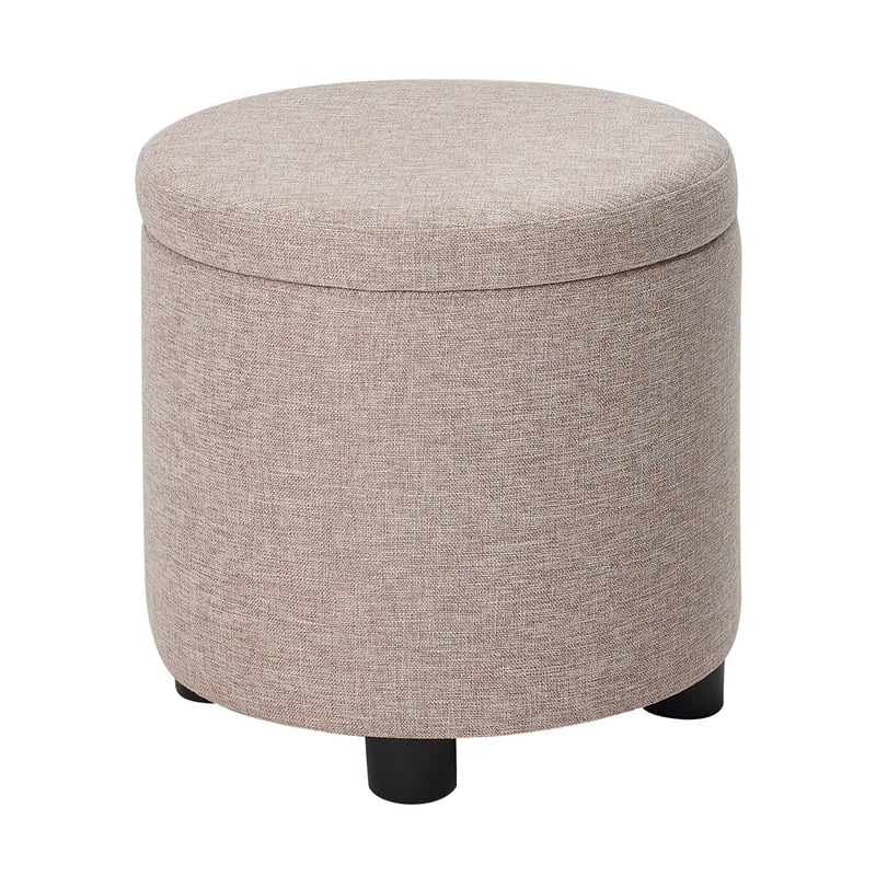 Pemberly Row Round Accent Storage Ottoman with Reversible Tray Lid in Tan Fabric