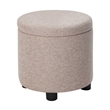 Pemberly Row Round Accent Storage Ottoman with Reversible Tray Lid in Tan Fabric