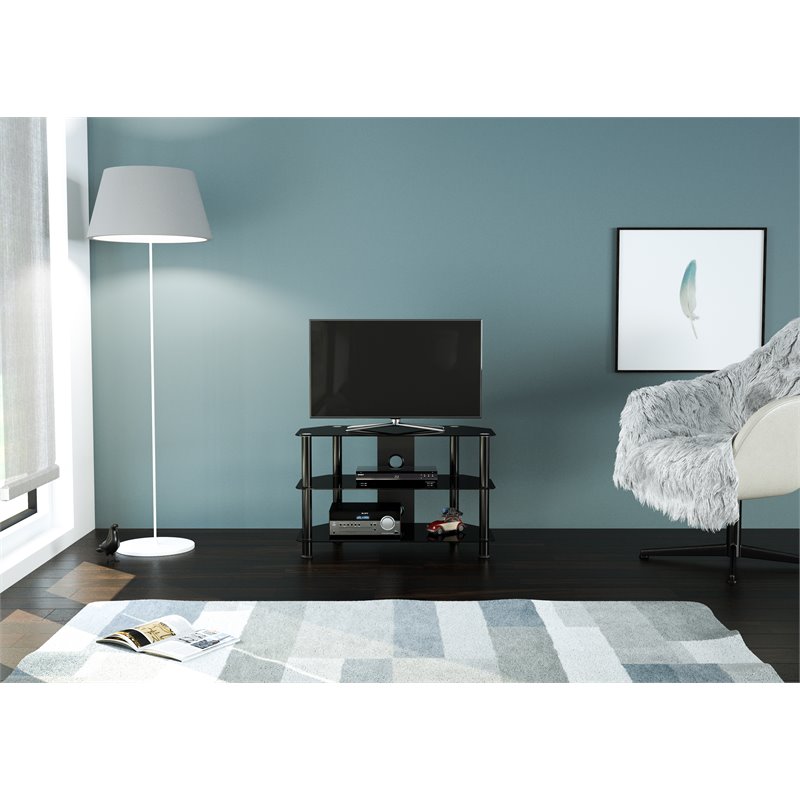 Pemberly Row Transitional Steel and Glass TV Stand for 10