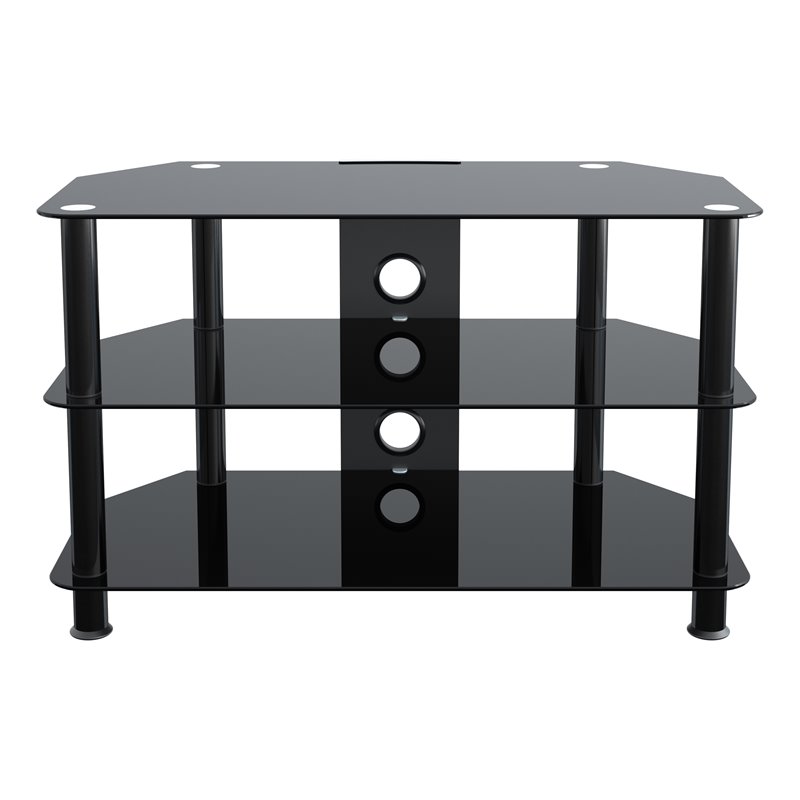 Pemberly Row Transitional Steel and Glass TV Stand for 10