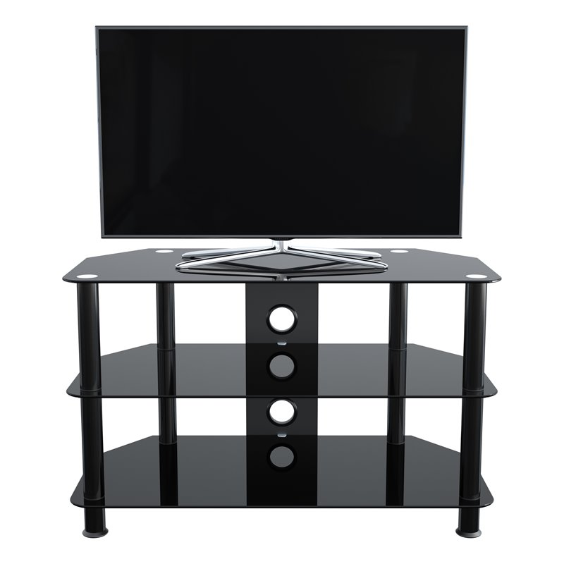 Pemberly Row Transitional Steel and Glass TV Stand for 10