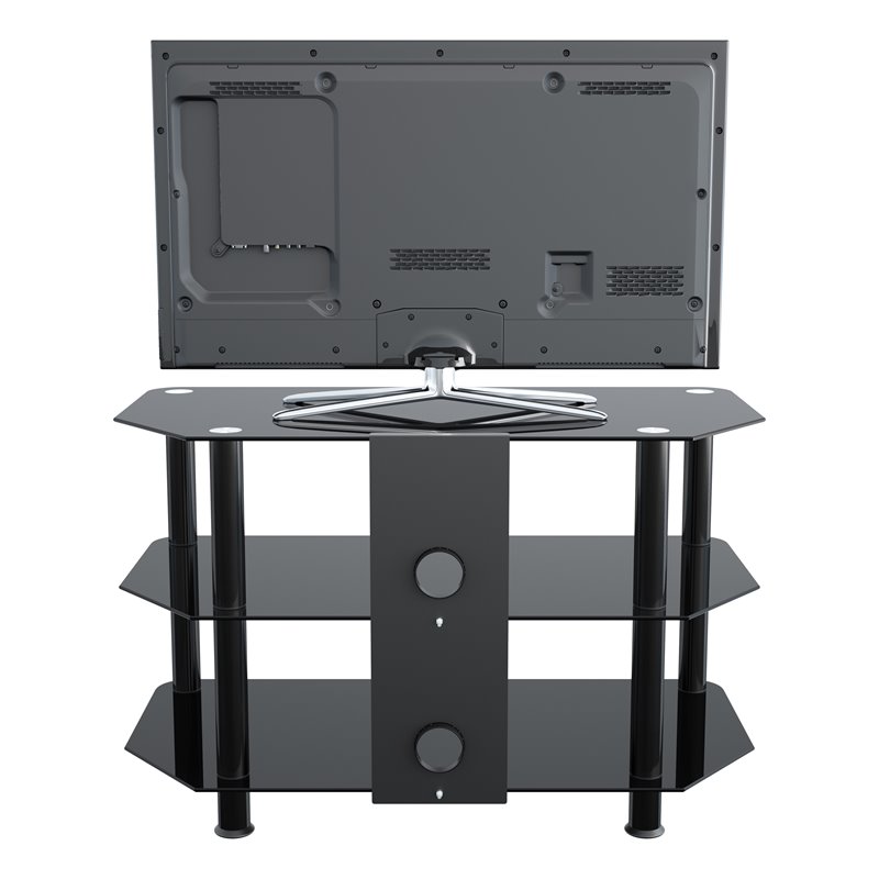 Pemberly Row Transitional Steel and Glass TV Stand for 10