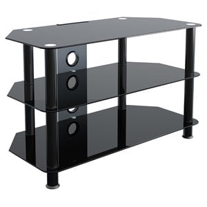 Pemberly Row Transitional Steel and Glass TV Stand for 10&quot to 42&quot TVs in Black