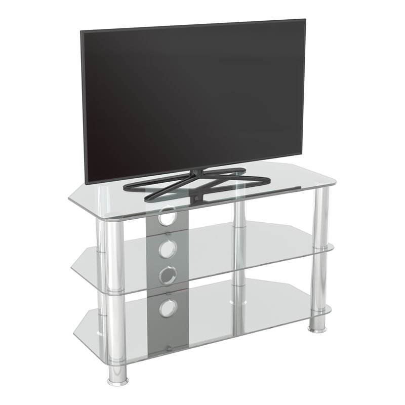Pemberly Row Steel and Glass TV Stand for 10