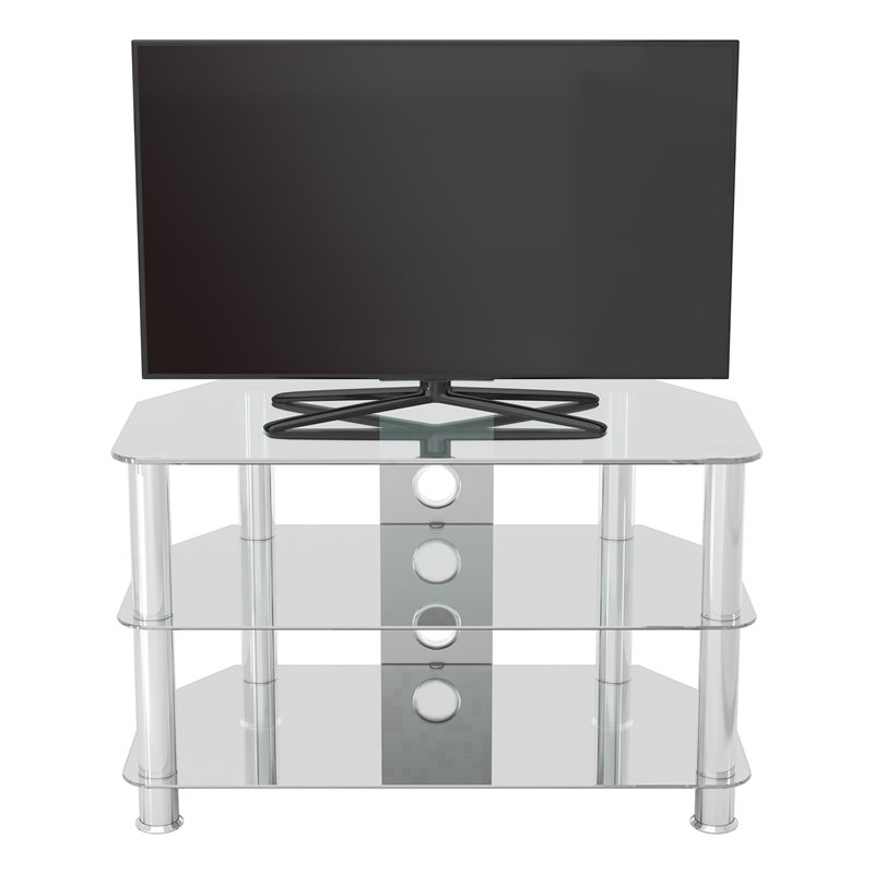 Pemberly Row Steel and Glass TV Stand for 10