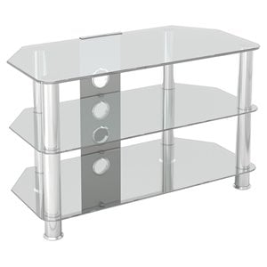 Pemberly Row Steel and Glass TV Stand for 10&quot to 42&quot TVs - Clear/Chrome