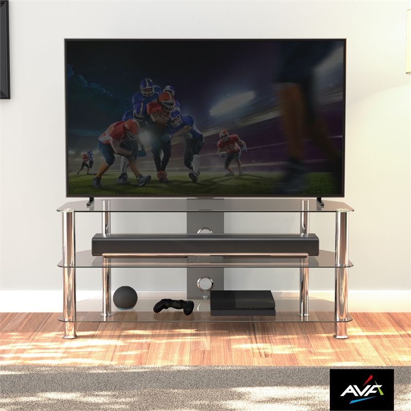 Pemberly Row Steel Glass TV Stand w/ Cable Management for up to 55